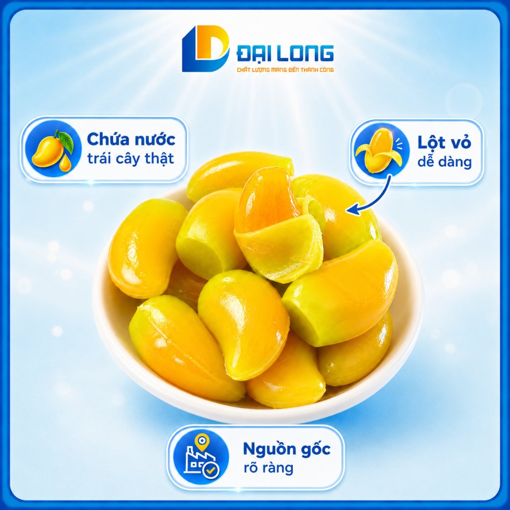 Kẹo dẻo xoài bóc vỏ Đại Long trong bát